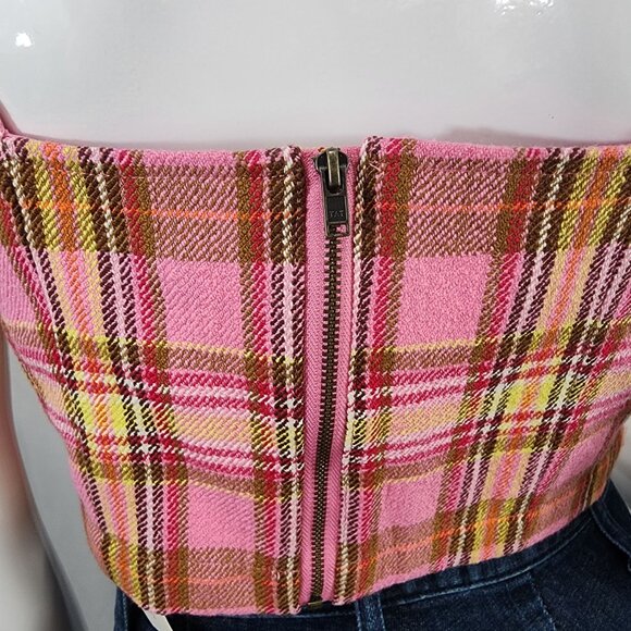 Maeve By Anthropologie Pink Combo Plaid Crop Top Size 2 - Picture 5 of 13